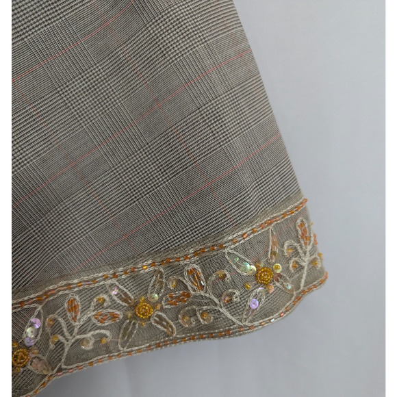Y2K Bebe Taupe Plaid Beaded Sequin Embroidered Flare Skirt Size 6 G2 Coquette - Picture 5 of 6